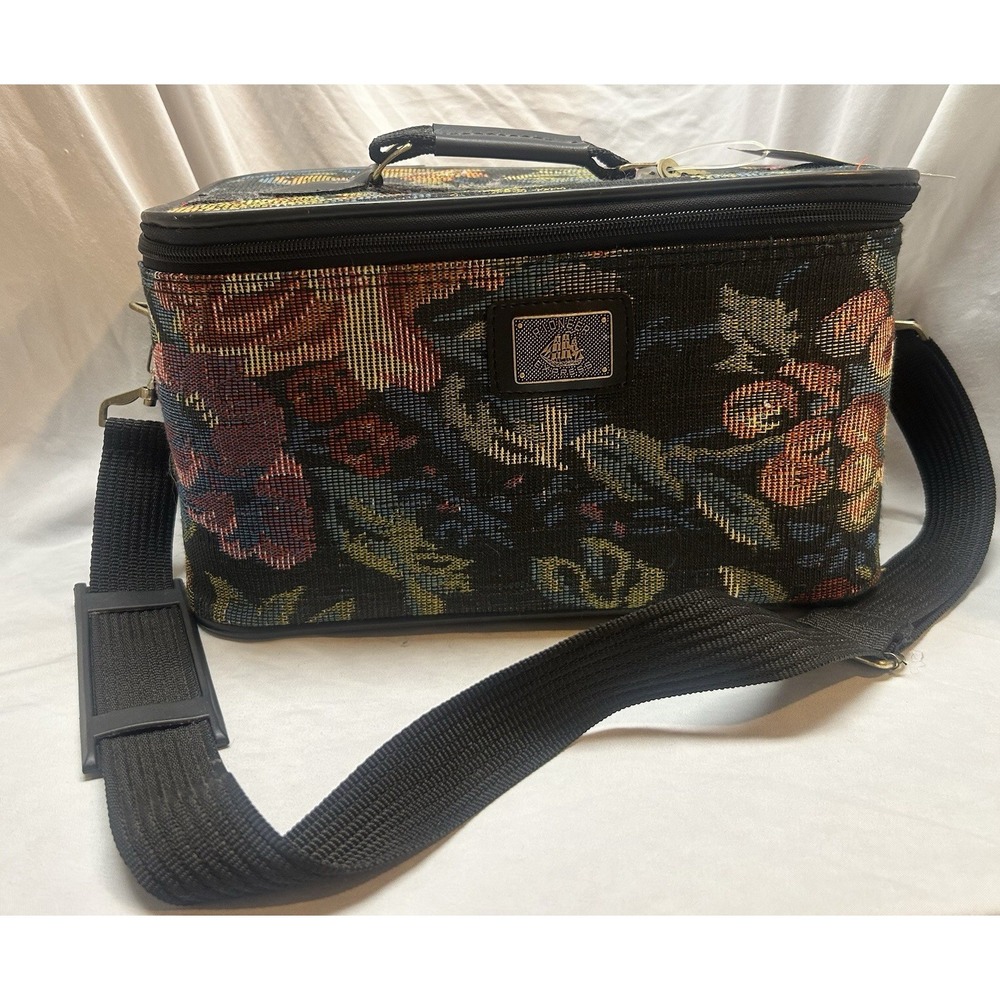 VTG 90s  Dark Floral Tapestry Train Travel Case Makeup NWT Cottagecore